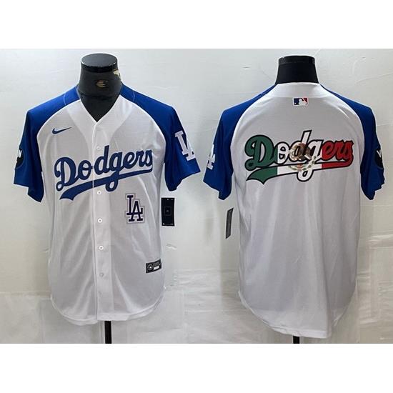 Men Los Angeles Dodgers Big Logo White Blue Vin Patch Cool Base Stitched Baseball Jersey 2