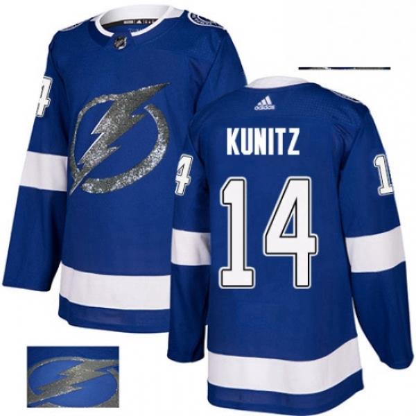 Mens Adidas Tampa Bay Lightning 14 Chris Kunitz Authentic Royal Blue Fashion Gold NHL Jersey