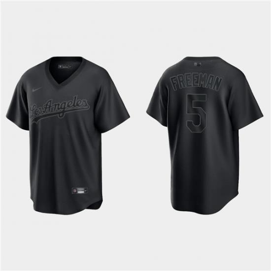 Men Los Angeles Dodgers 5 Freddie Freeman Black Pitch Black Fashion Replica Stitched Jersey