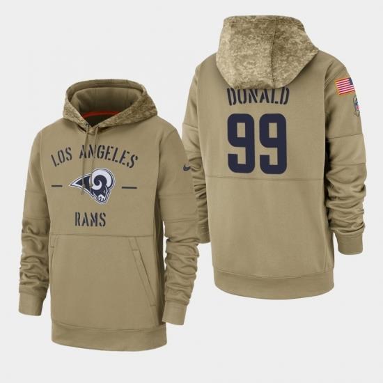Mens Los Angeles Rams 99 Aaron Donald 2019 Salute to Service Sideline Therma Pullover Hoodie Tan