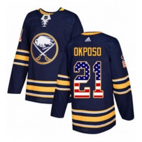Youth Adidas Buffalo Sabres 21 Kyle Okposo Authentic Navy Blue USA Flag Fashion NHL Jersey