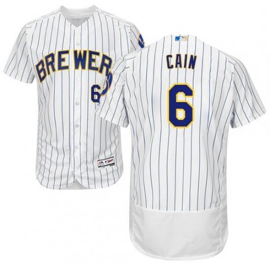 Mens Majestic MilWaukee BreWers 6 Lorenzo Cain White Home Flex Base Authentic Collection MLB Jersey