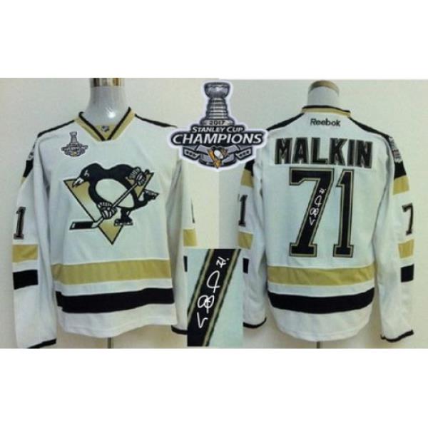 Penguins #71 Evgeni Malkin White 2014 Stadium Series Autographed 2017 Stanley Cup Finals Champions Stitched NHL Jersey