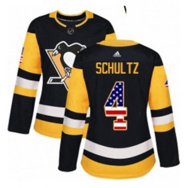 Womens Adidas Pittsburgh Penguins 4 Justin Schultz Authentic Black USA Flag Fashion NHL Jersey