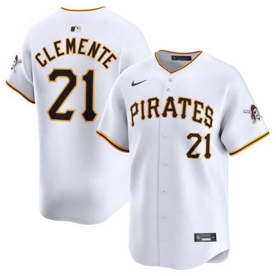 Men Pittsburgh Pirates 21 Roberto Clemente White Home Limited Stitched Baseball Jersey