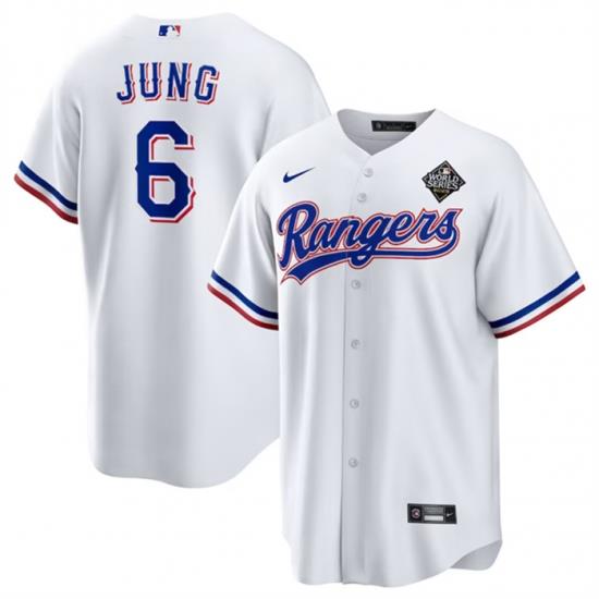 Men Texas Rangers 6 Josh Jung 2023 White World Series Stitched Baseball Jersey