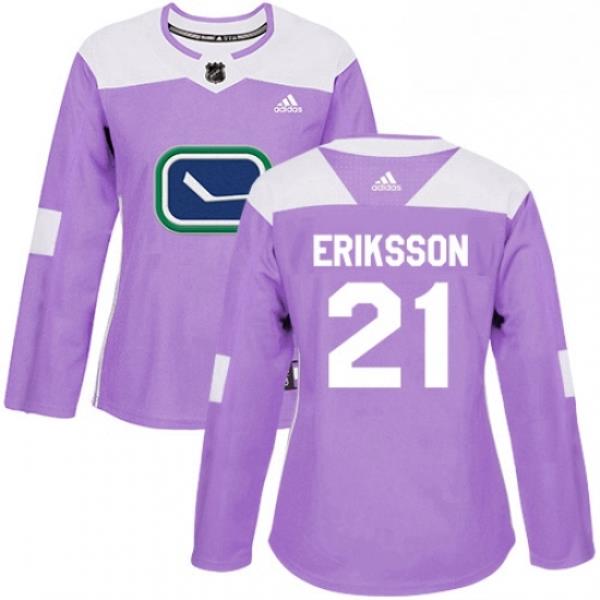 Womens Adidas Vancouver Canucks 21 Loui Eriksson Authentic Purple Fights Cancer Practice NHL Jersey