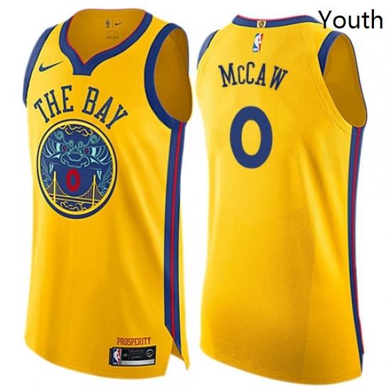 Youth Nike Golden State Warriors 0 Patrick McCaw Swingman Gold NBA Jersey City Edition