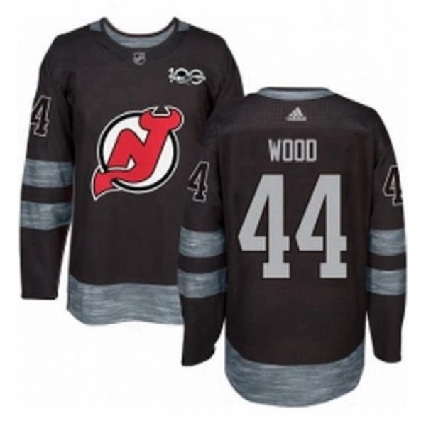 Mens Adidas New Jersey Devils 44 Miles Wood Authentic Black 1917 2017 100th Anniversary NHL Jersey