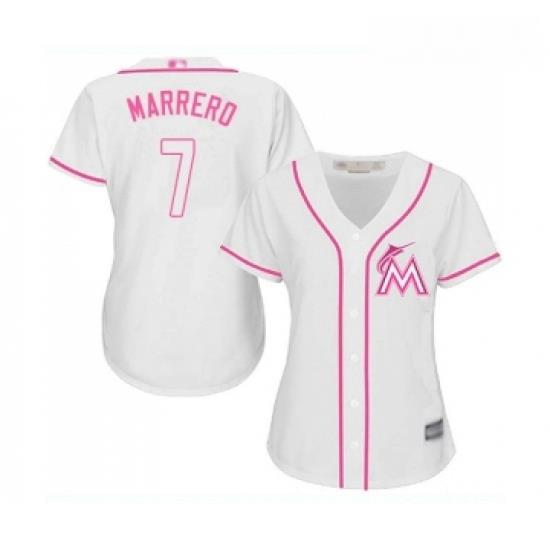 Womens Miami Marlins 7 Deven Marrero Replica White Fashion Cool Base Baseball Jersey