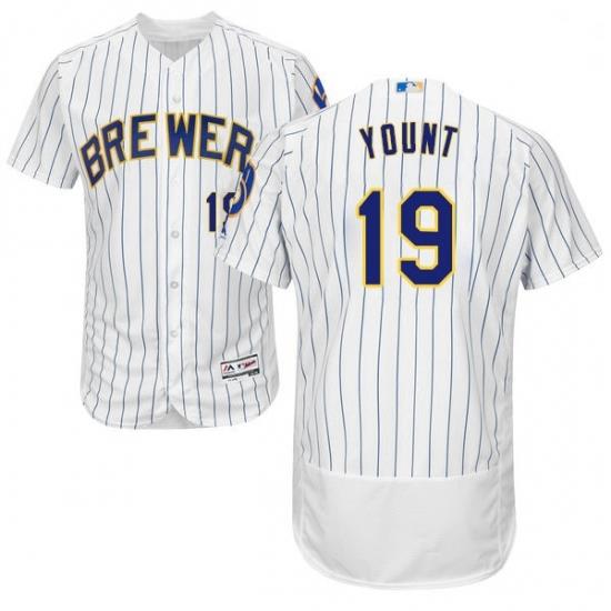 Mens Majestic MilWaukee BreWers 19 Robin Yount White Home Flex Base Authentic Collection MLB Jersey