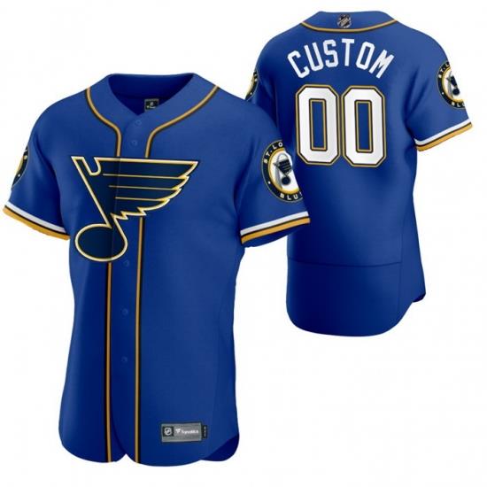 St  Louis Blues Custom Men Women youth 2020 NHL x MLB Crossover Edition Baseball Jersey Blue