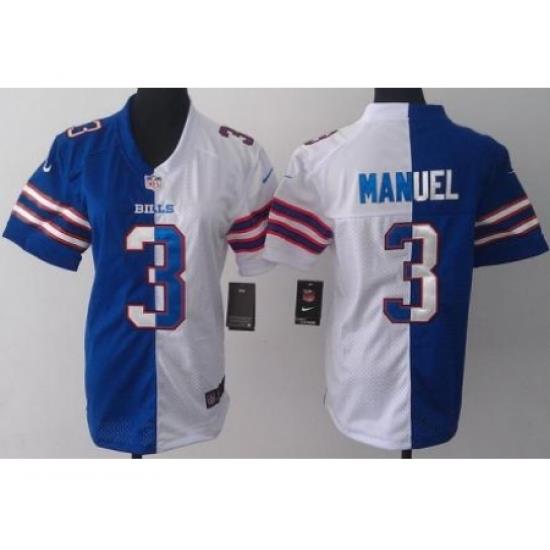 Women Nike Buffalo Bills 3 EJ Manuel Blue White Split Jerseys