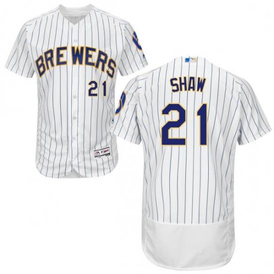 Mens Majestic MilWaukee BreWers 21 Travis ShaW WhiteRoyal Flexbase Authentic Collection MLB Jersey