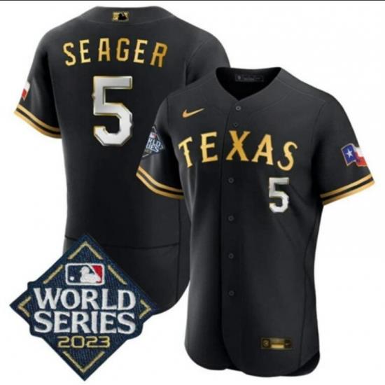 Men Texas Rangers Black Gold 2023 World Series Customs Stitched Champions Jersey