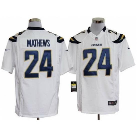 Nike San Diego Chargers 24 Ryan Mathews White Game NFL Jersey