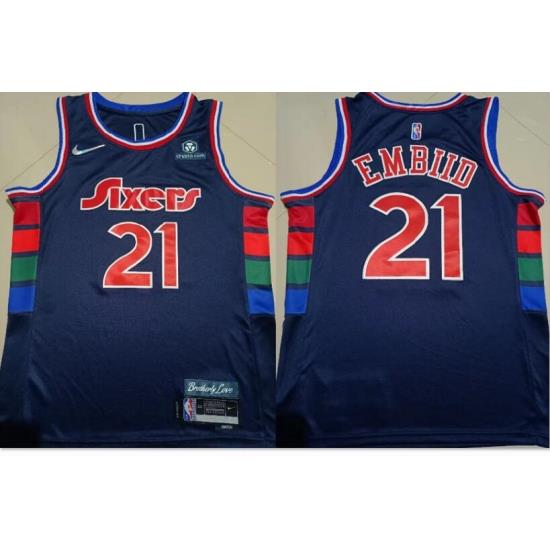 76ers 21 Joel Embiid Navy Nike Diamond 75th Anniversary City Edition Swingman Jerse