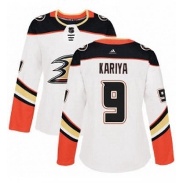 Womens Adidas Anaheim Ducks 9 Paul Kariya Authentic White Away NHL Jersey