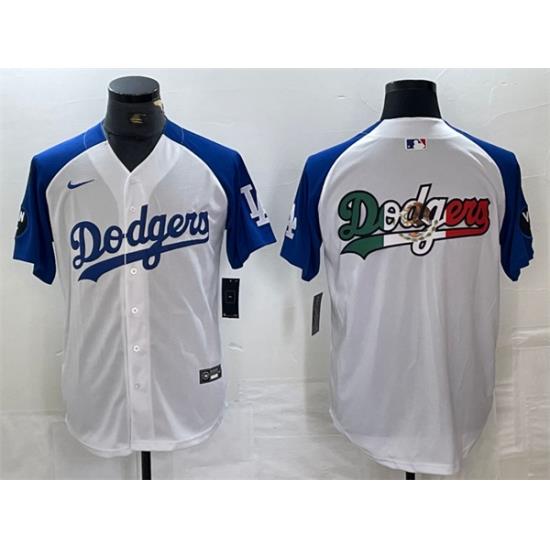 Men Los Angeles Dodgers Team Big Logo White Blue Vin Patch Cool Base Stitched Baseball Jerseys 1