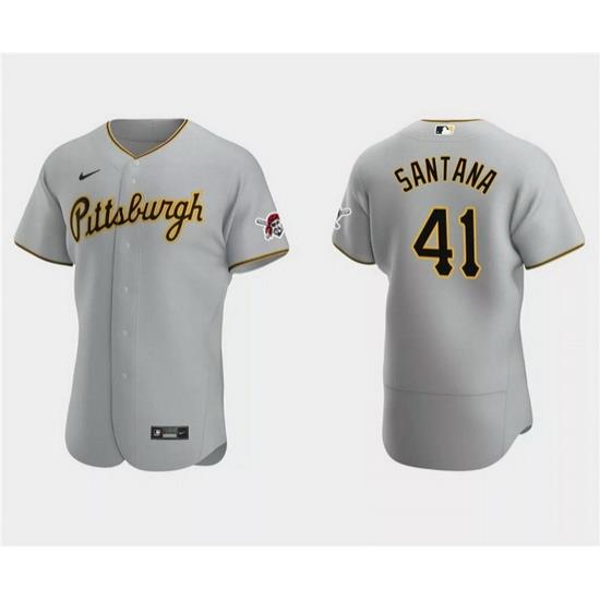 Men Pittsburgh Pirates 41 Carlos Santana Grey Flex Base Stitched Baseball Jersey