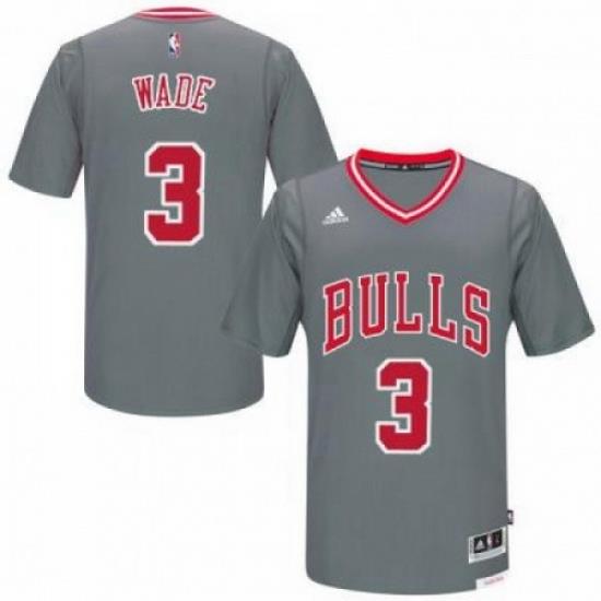 Mens Chicago Bulls 3 Dwyane Wade adidas Gray Pride Swingman Sleeved Jersey
