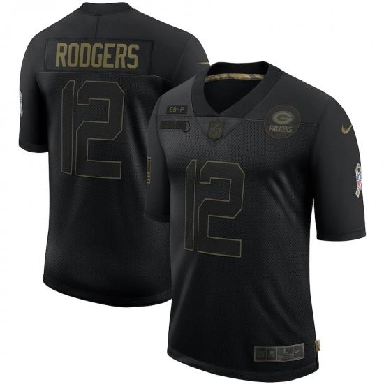 Men's Green Bay Packers #12 Aaron Rodgers Black Nike 2020 Salute To Service Limited Jersey