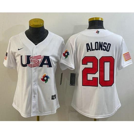 Women's USA Baseball #20 Pete Alonso 2023 White World Classic Stitched Jerseys