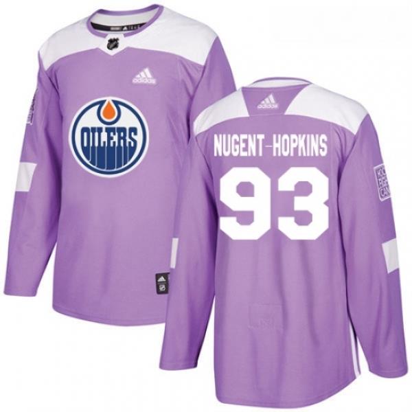 Youth Adidas Edmonton Oilers 93 Ryan Nugent Hopkins Authentic Purple Fights Cancer Practice NHL Jersey