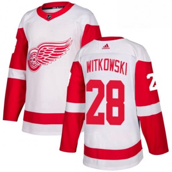 Mens Adidas Detroit Red Wings 28 Luke Witkowski Authentic White Away NHL Jersey