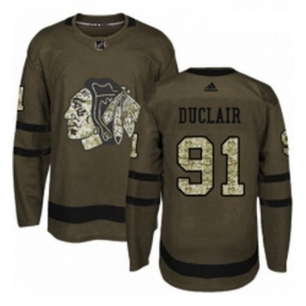 Youth Adidas Chicago Blackhawks 91 Anthony Duclair Authentic Green Salute to Service NHL Jersey