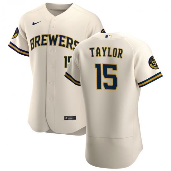 Men MilWaukee BreWers 15 Tyrone Taylor Men Nike Cream Home 2020 Flex Base Player MLB Jersey