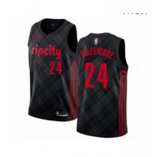 Mens Portland Trail Blazers 24 Kent Bazemore Authentic Black Basketball Jersey City Edition