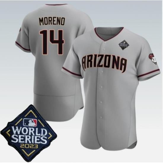 Men's Arizona Diamondbacks #14 Gabriel Moreno Jersey Gray 2023 World Series Flex Base Jersey