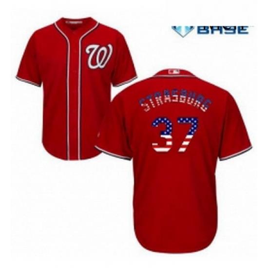 Mens Majestic Washington Nationals 37 Stephen Strasburg Replica Red USA Flag Fashion MLB Jersey