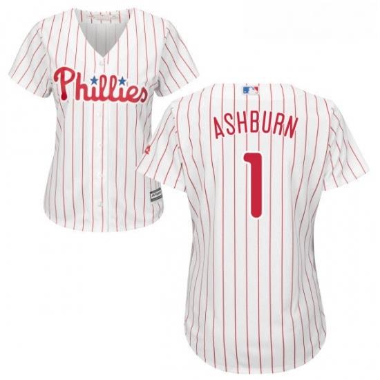 Womens Majestic Philadelphia Phillies 1 Richie Ashburn Replica WhiteRed Strip Home Cool Base MLB Jersey