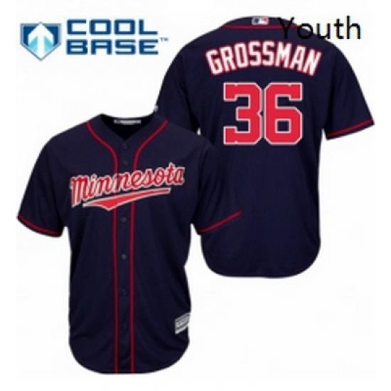 Youth Majestic Minnesota Twins 36 Robbie Grossman Replica Navy Blue Alternate Road Cool Base MLB Jersey