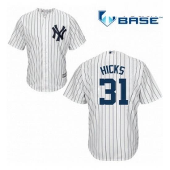 Youth Majestic New York Yankees 31 Aaron Hicks Replica White Home MLB Jersey