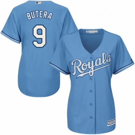 Womens Majestic Kansas City Royals 9 Drew Butera Authentic Light Blue Alternate 1 Cool Base MLB Jersey