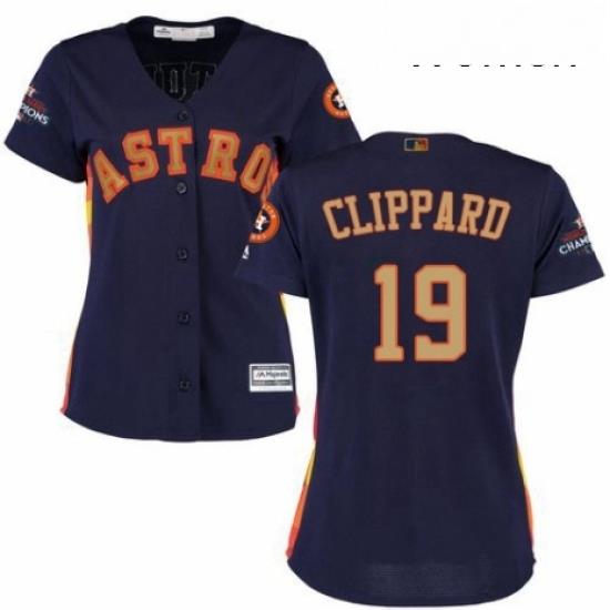 Womens Majestic Houston Astros 19 Tyler Clippard Authentic Navy Blue Alternate 2018 Gold Program Cool Base MLB Jersey