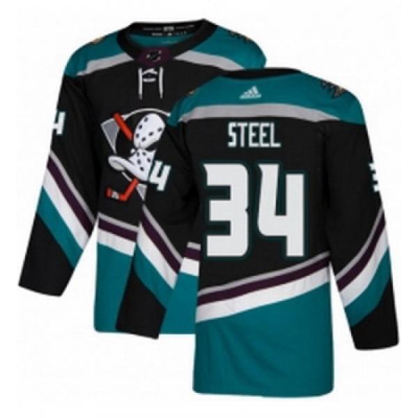 Youth Adidas Anaheim Ducks 34 Sam Steel Authentic Black Teal Third NHL Jersey