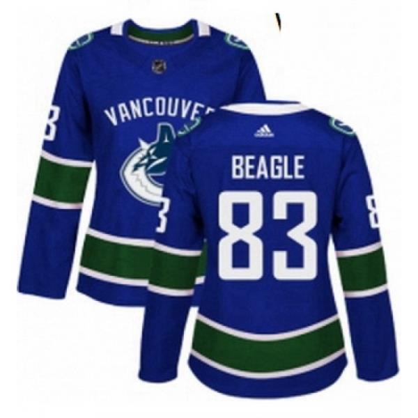 Womens Adidas Vancouver Canucks 83 Jay Beagle Authentic Blue Home NHL Jersey