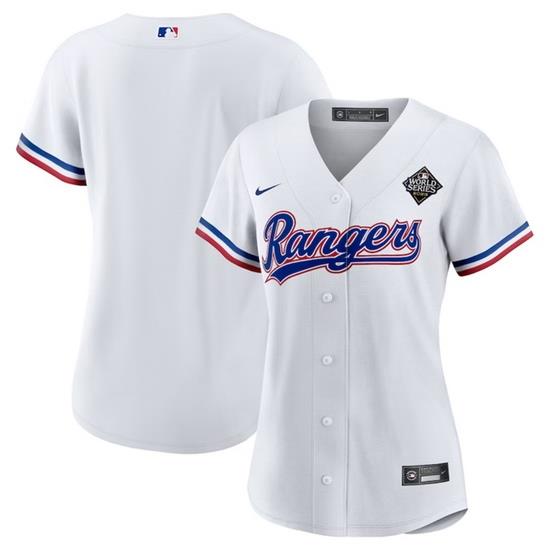 Women Texas Rangers Blank White 2023 World Series Stitched Baseball Jersey 28Run Small 29