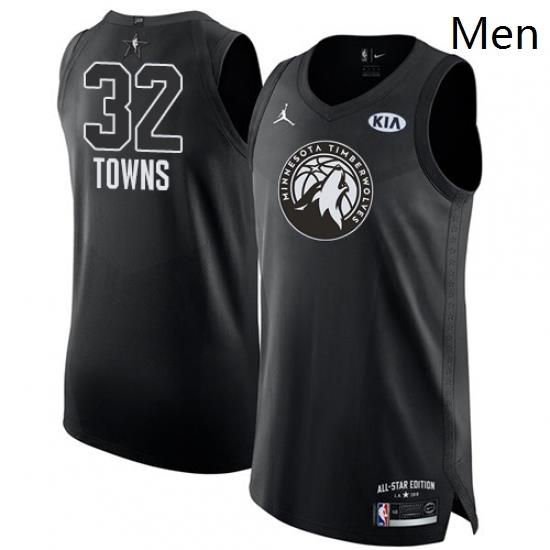 Mens Nike Jordan Minnesota Timberwolves 32 Karl Anthony Towns Authentic Black 2018 All Star Game NBA Jersey