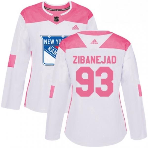 Womens Adidas New York Rangers 93 Mika Zibanejad Authentic WhitePink Fashion NHL Jersey