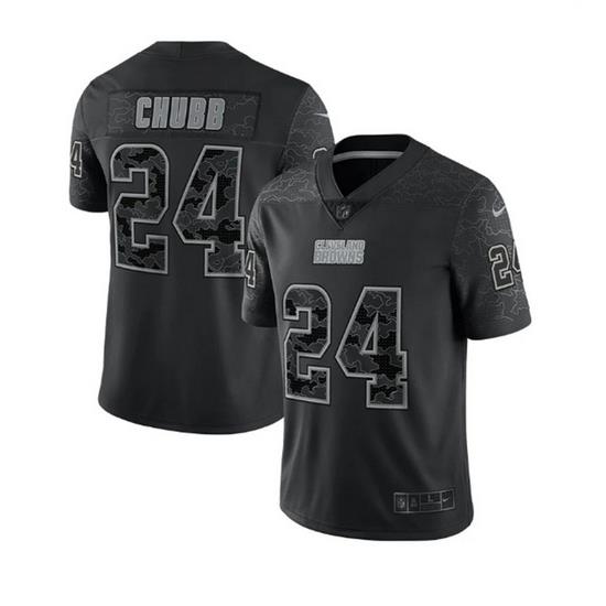 Men Cleveland Browns 24 Nick Chubb Black Reflective Stitched Jersey