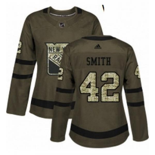 Womens Adidas New York Rangers 42 Brendan Smith Authentic Green Salute to Service NHL Jersey