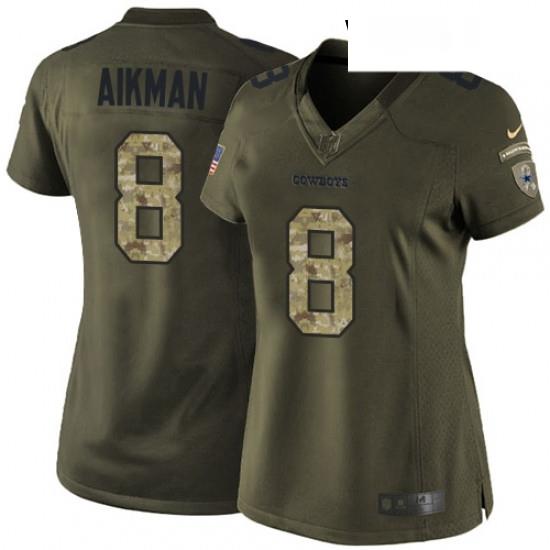 Womens Nike Dallas CoWboys 8 Troy Aikman Elite Green Salute to Service NFL Jersey