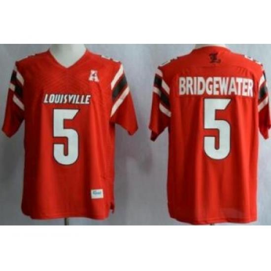 Louisville Cardinals 5 Teddy Bridgewater Red AAC Patch NCAA Techfit Jerseys
