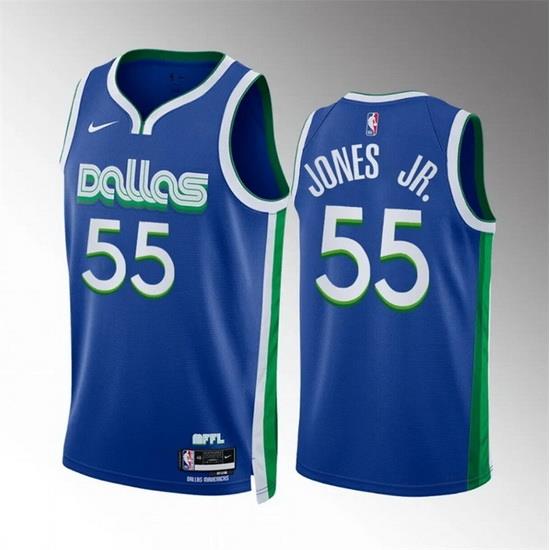 Men Dallas Mavericks 55 Derrick Jones Jr Blue City Edition Stitched Basketball Jersey