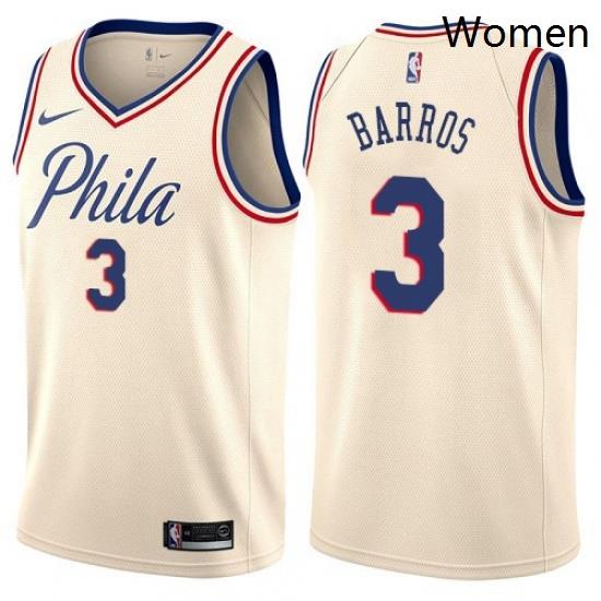 Womens Nike Philadelphia 76ers 3 Dana Barros Swingman Cream NBA Jersey City Edition